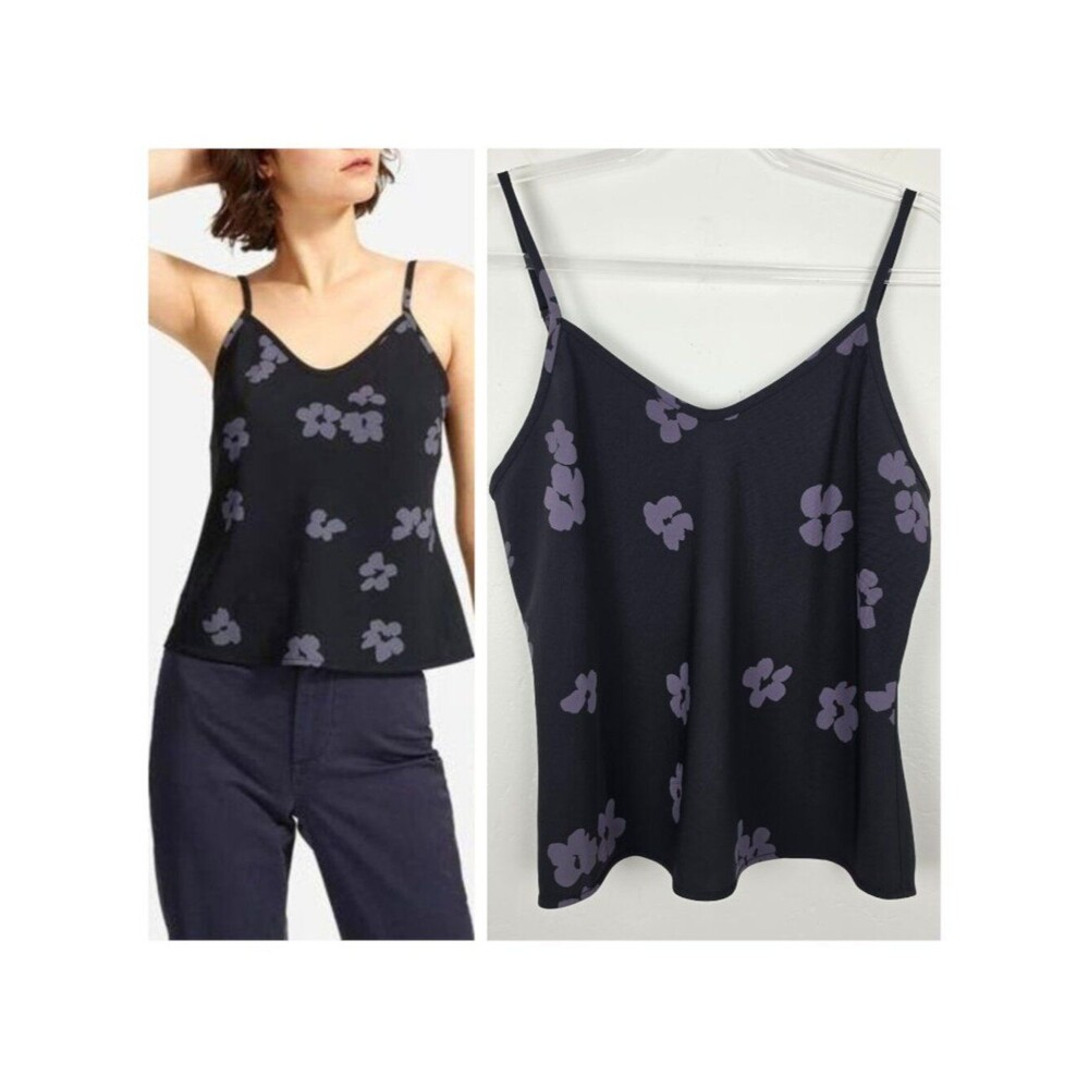 Everlane Japanese GoWeave Tank Top Cami Spaghetti Straps Black Floral Size 6